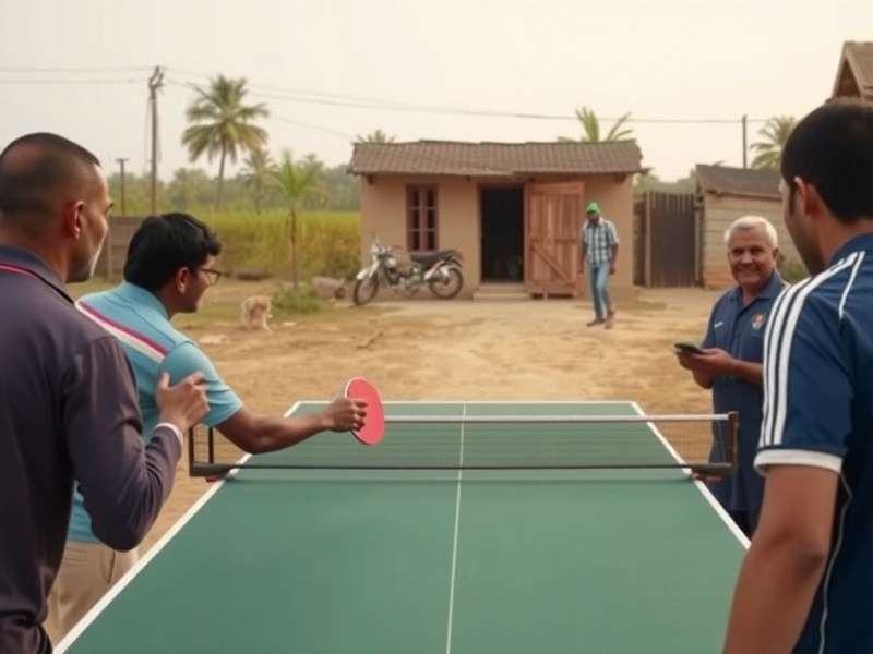 Table Tennis Champion gameplay showing a match in a village setting with Indian spectators