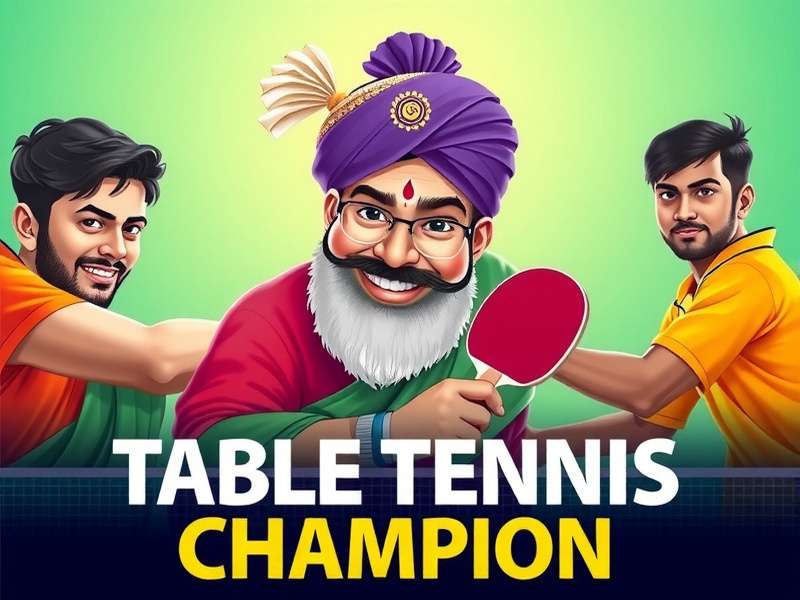Table Tennis Champion game banner featuring Indian players in traditional attire