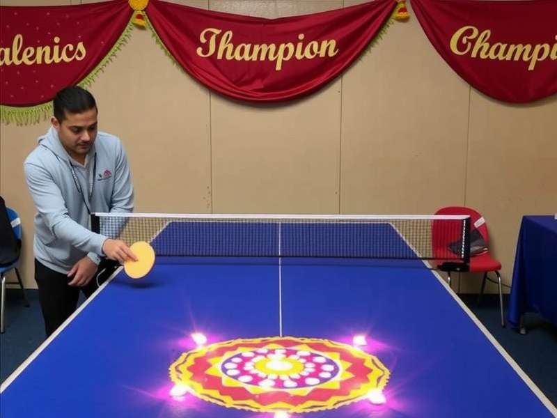 Table Tennis Champion Diwali event with table decorated with diyas and rangoli